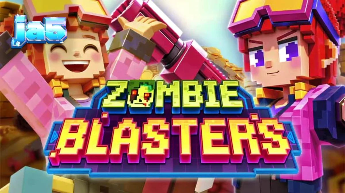 Isang screen ng laro na nagpapakita ng Zombie Blasters slot na may retro arcade theme.